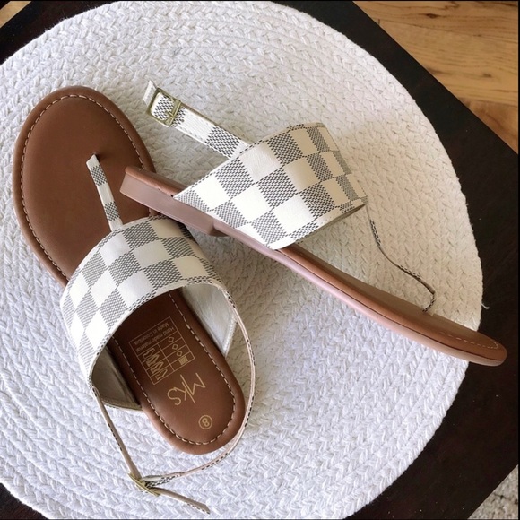 Boutique Checker Banded T-Strap Slingback Sandal - Picture 4 of 6